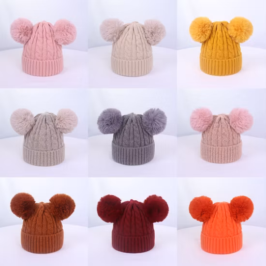Boy Gril Custom Winter Warm Kids Cap Baby Knitted with POM Beanie Hat