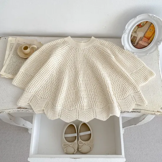 Весенне-осенний трикотаж для девочек с оборками, милое детское платье оптом, детское платье в горошек с длинными рукавами, средние длинные свитера